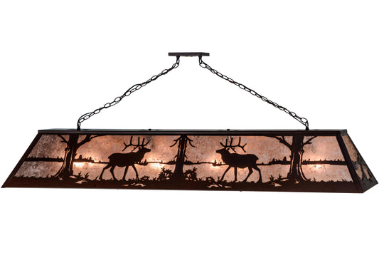 Elk at Lake 9 Light 72" Wide Billiard Chandelier with Silver Mica Shade
