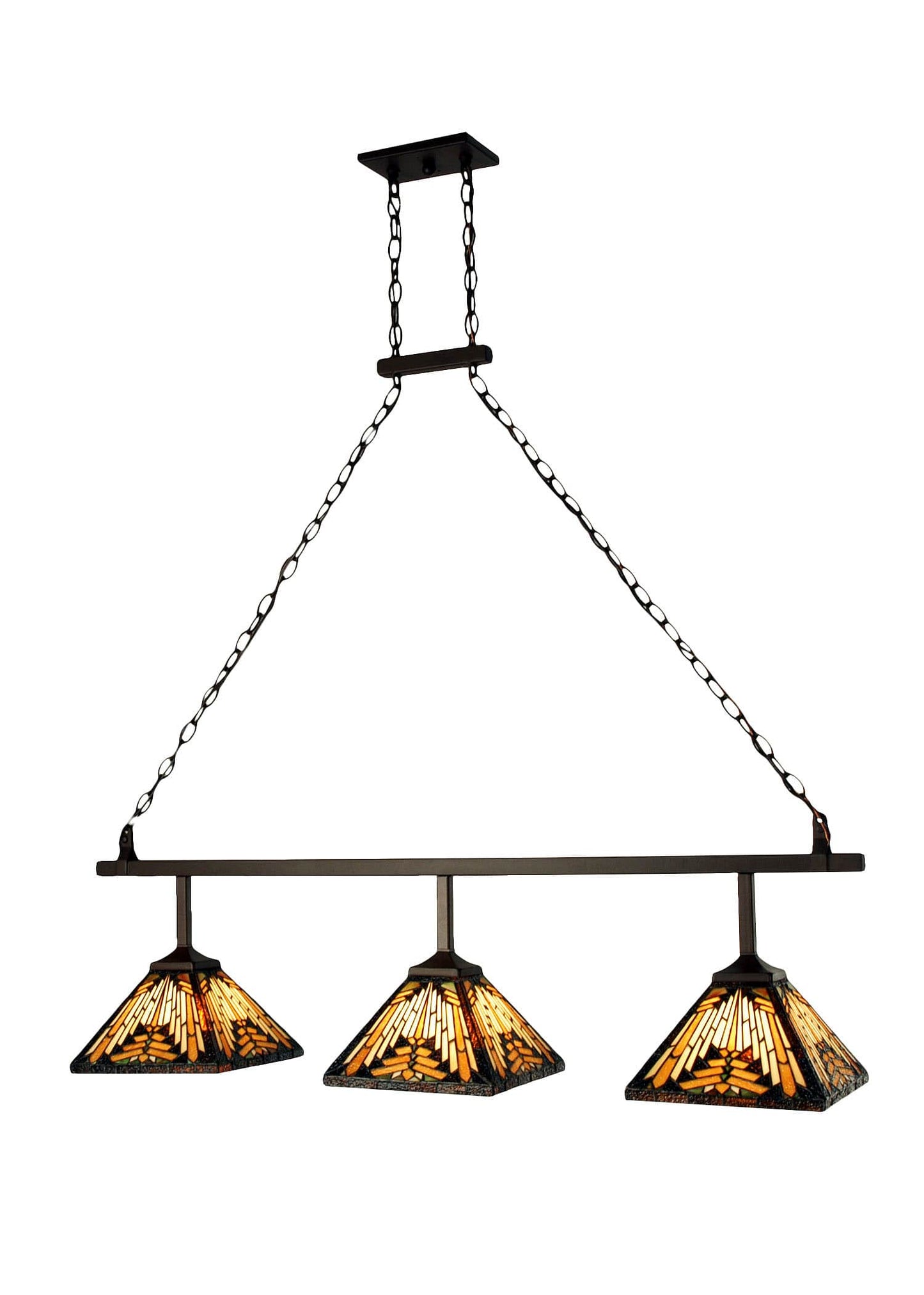 Nuevo Mission 3 Light 46" Wide Linear Chandelier with Tiffany Glass Shades