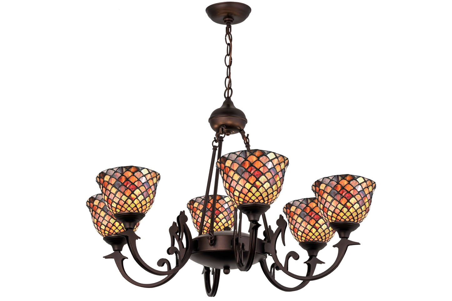 Tiffany Fishscale 6 Light 32-1/2" Wide Chandelier with Tiffany Glass Shade
