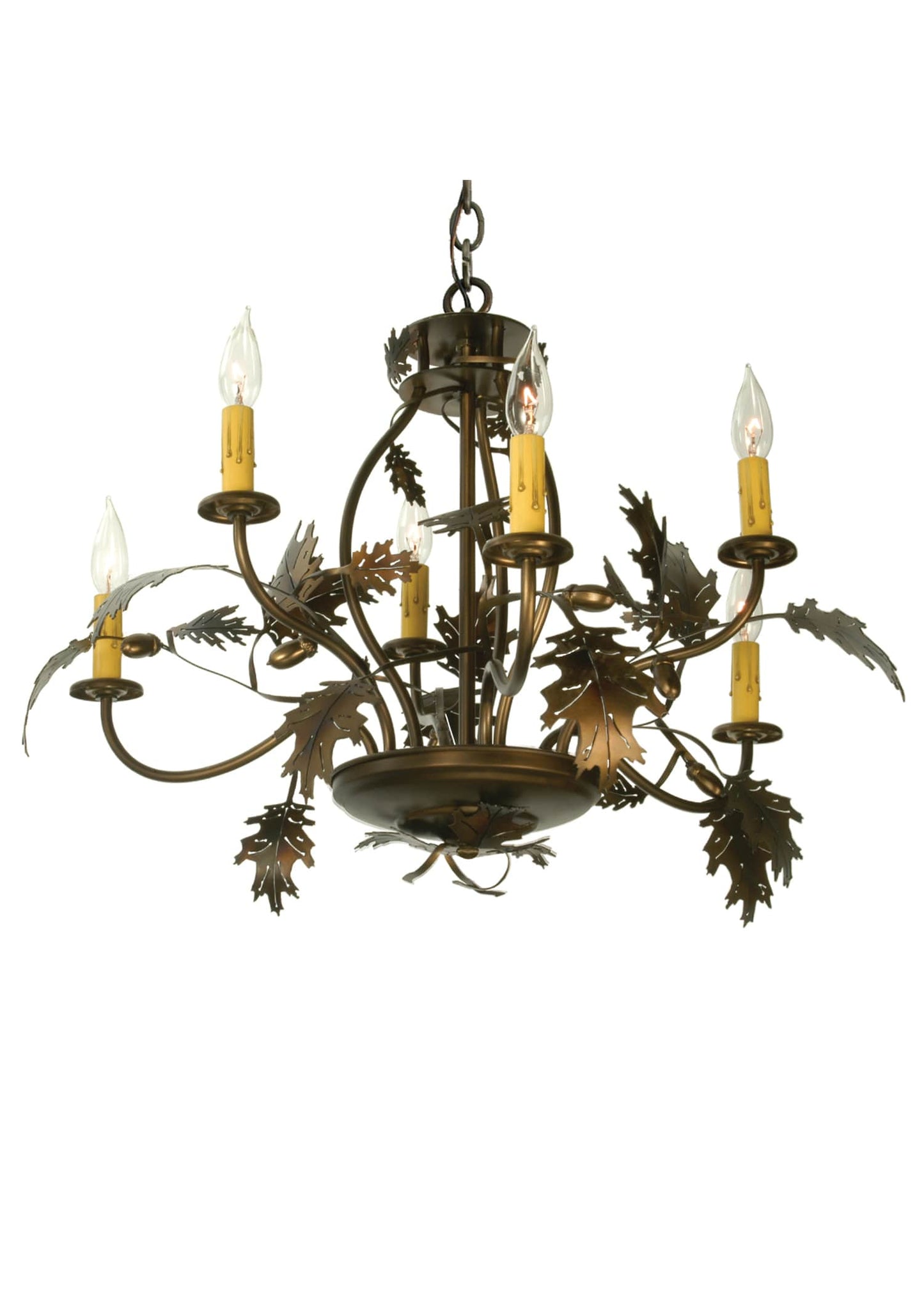28" W Oak Leaf & Acorn 6 Light Chandelier