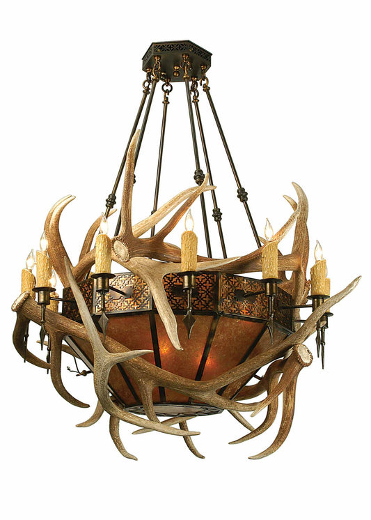 Antlers Elk 12 Light 43" Wide Antler Chandelier with Brown Mica Shade