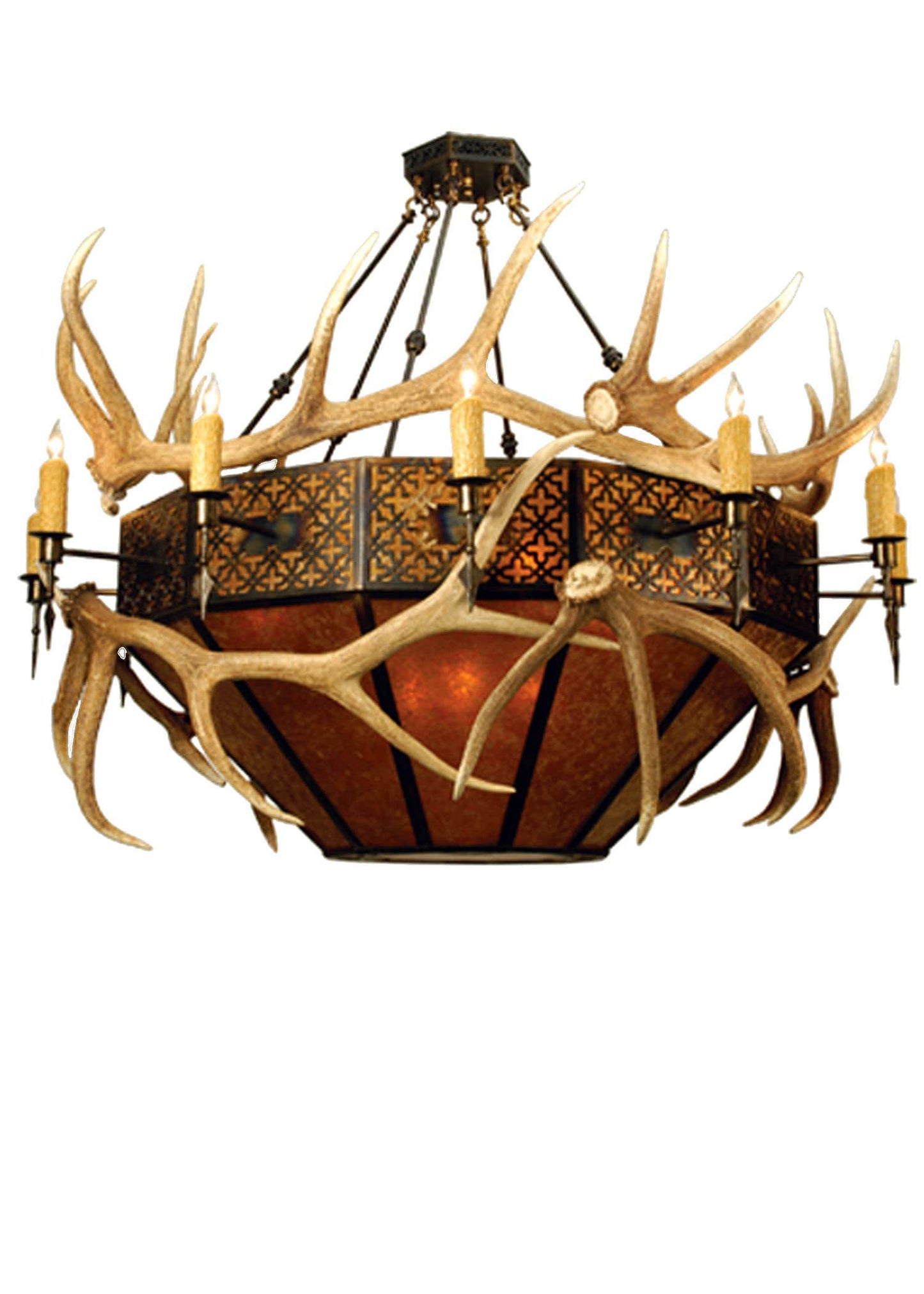 Antlers Elk 10 Light 51" Wide Antler Chandelier with Brown Mica Shade