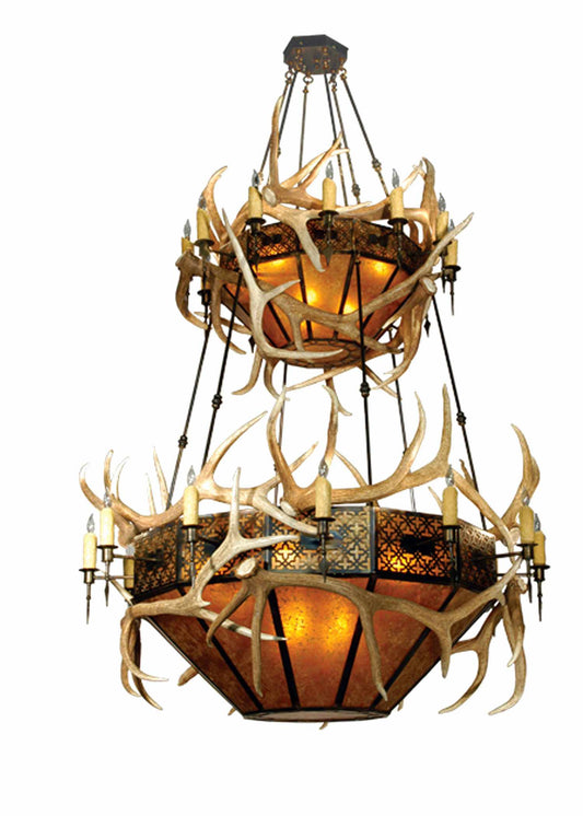 Antlers Elk 16 Light 51" Wide Antler Chandelier with Brown Mica Shade