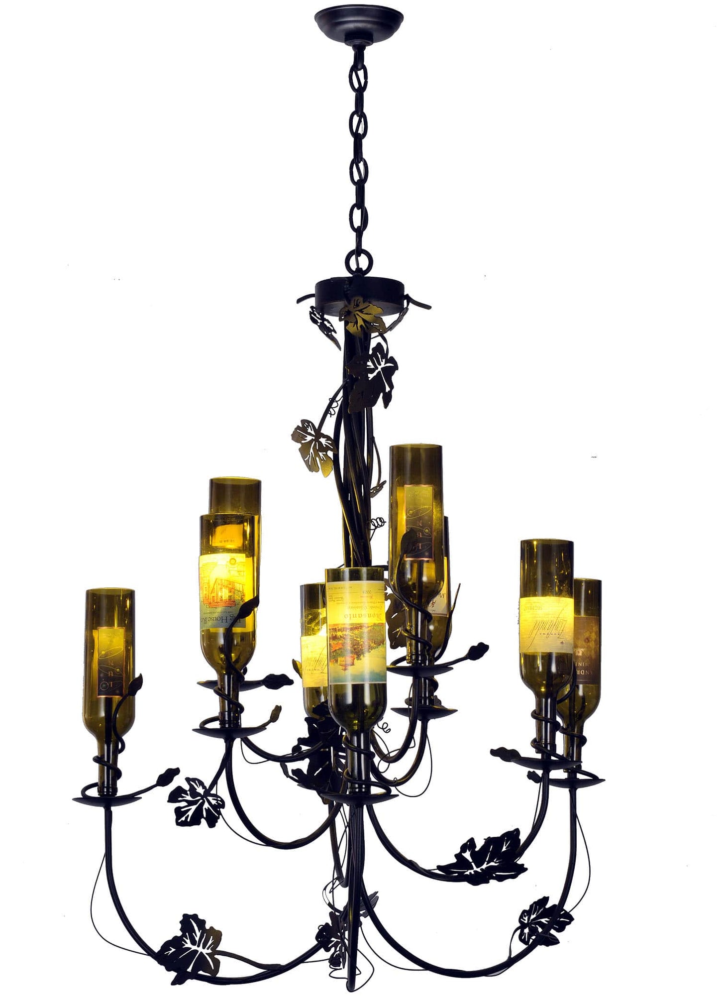 Tuscan Vineyard 9 Light 34" Wide Chandelier with Green Glass Shade