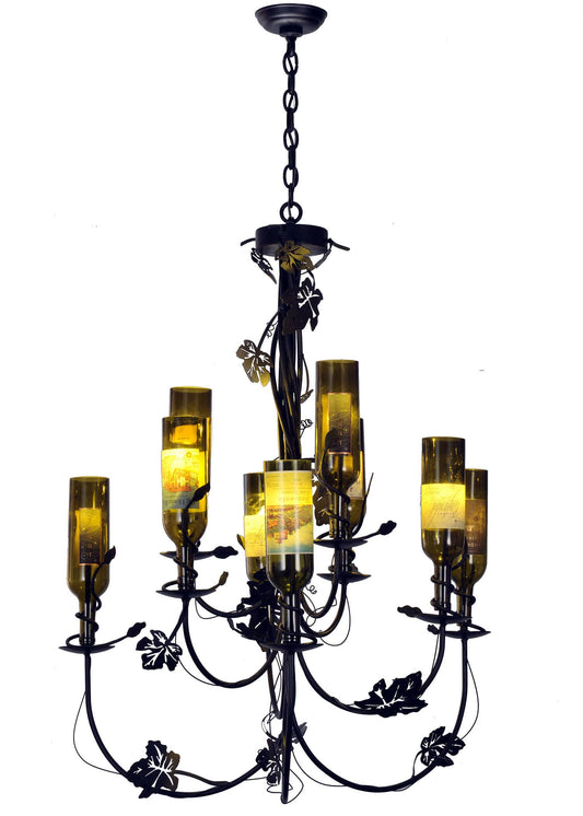 Tuscan Vineyard 9 Light 34" Wide Chandelier with Green Glass Shade