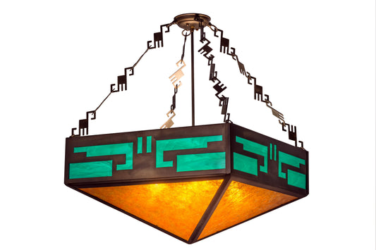 Southwest Mission 4 Light 12" Wide Semi Flush Ceiling Fixture with Multi-colored Glass Shade