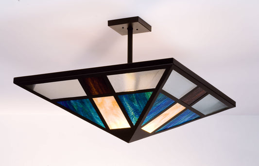 Polaris Single Light 10" Wide Semi Flush Ceiling Fixture with Multi-colored Glass Shade