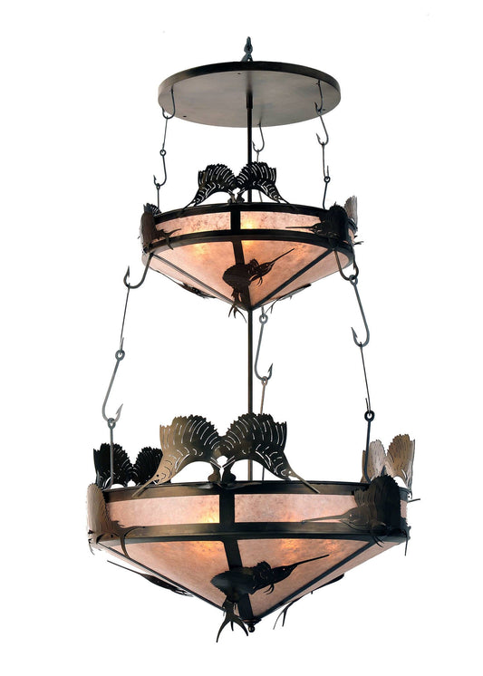 Sailfish 10 Light 36" Wide Chandelier with Silver Mica Shade