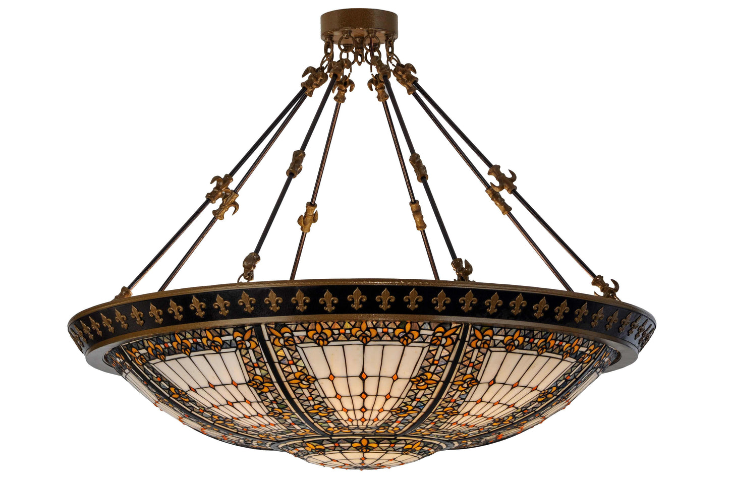 Fleur-de-lis 8 Light 43-1/2" Wide Semi Flush Ceiling Fixture with Tiffany Glass Shade