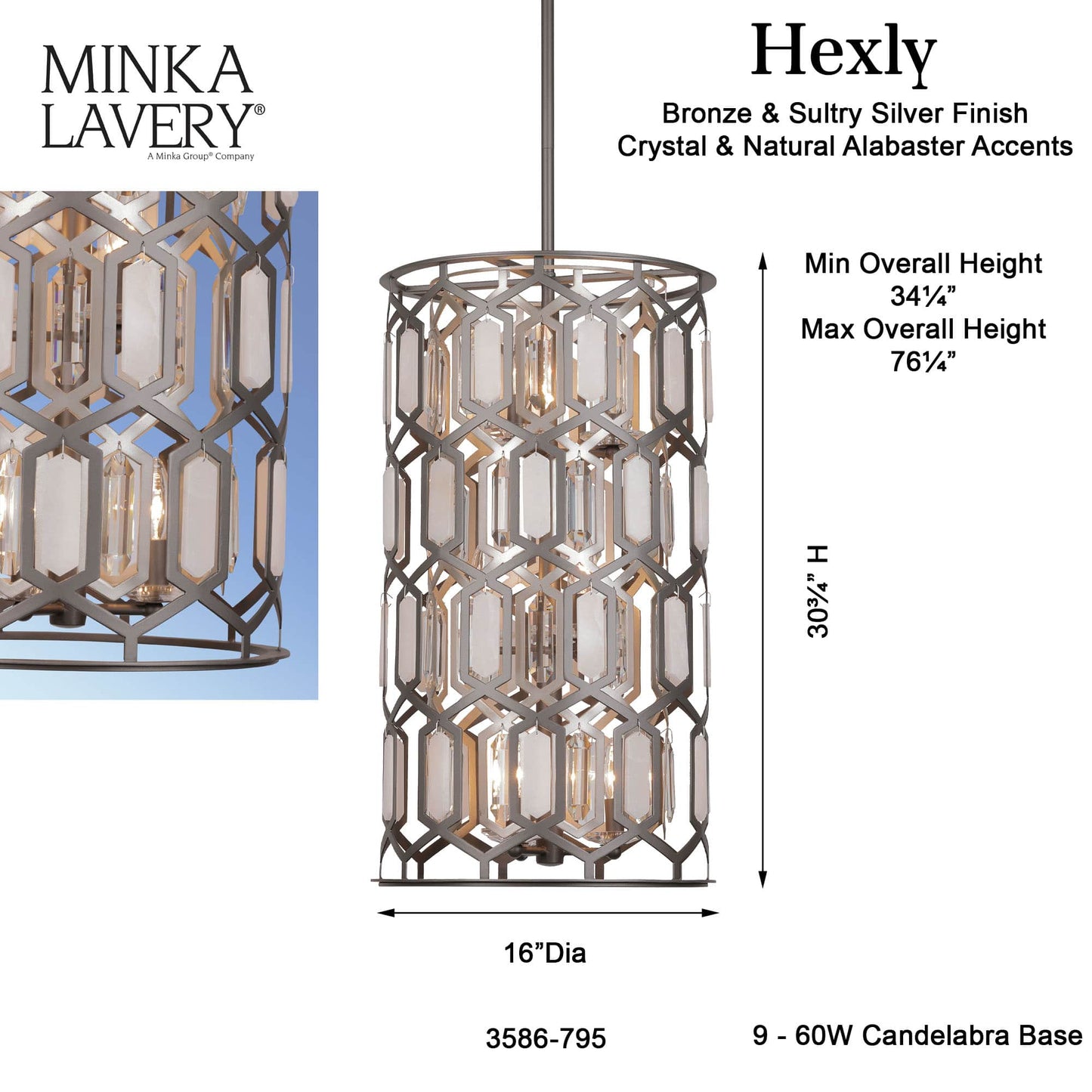 Hexly 9 Light 16" Wide Crystal Pendant