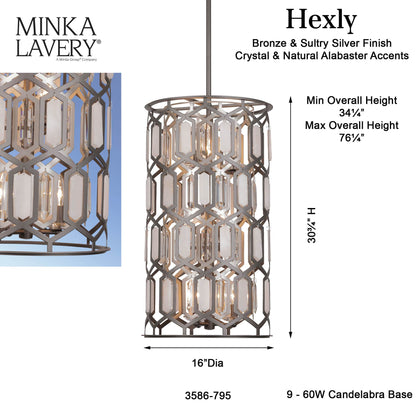 Hexly 9 Light 16" Wide Crystal Pendant