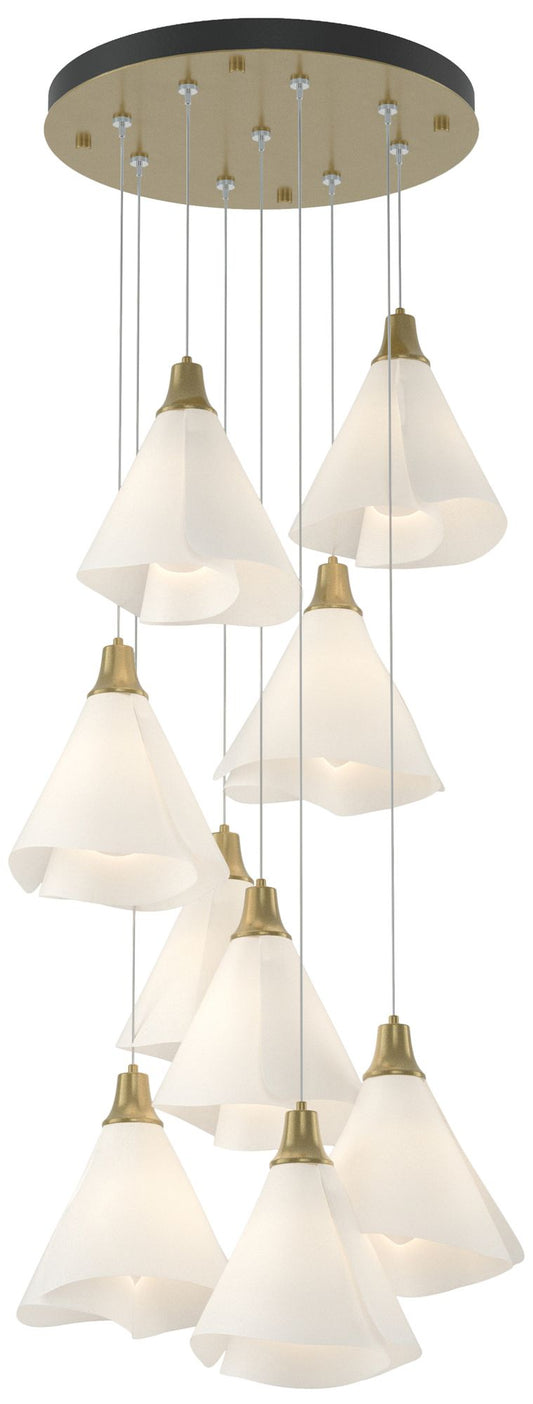 Mobius 20.8"W 9-Light Round Brass Standard Pendant w/ Spun Frost Shade