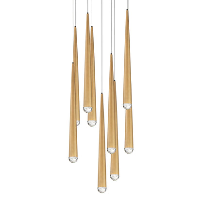 Cascade 9 Light 17" Wide LED Suspended Multi Light Pendant with K-2 Hand Cut Clear Crystal Shades