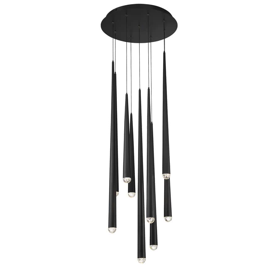 Cascade 9 Light 17" Wide LED Suspended Multi Light Pendant with K-2 Hand Cut Clear Crystal Shades
