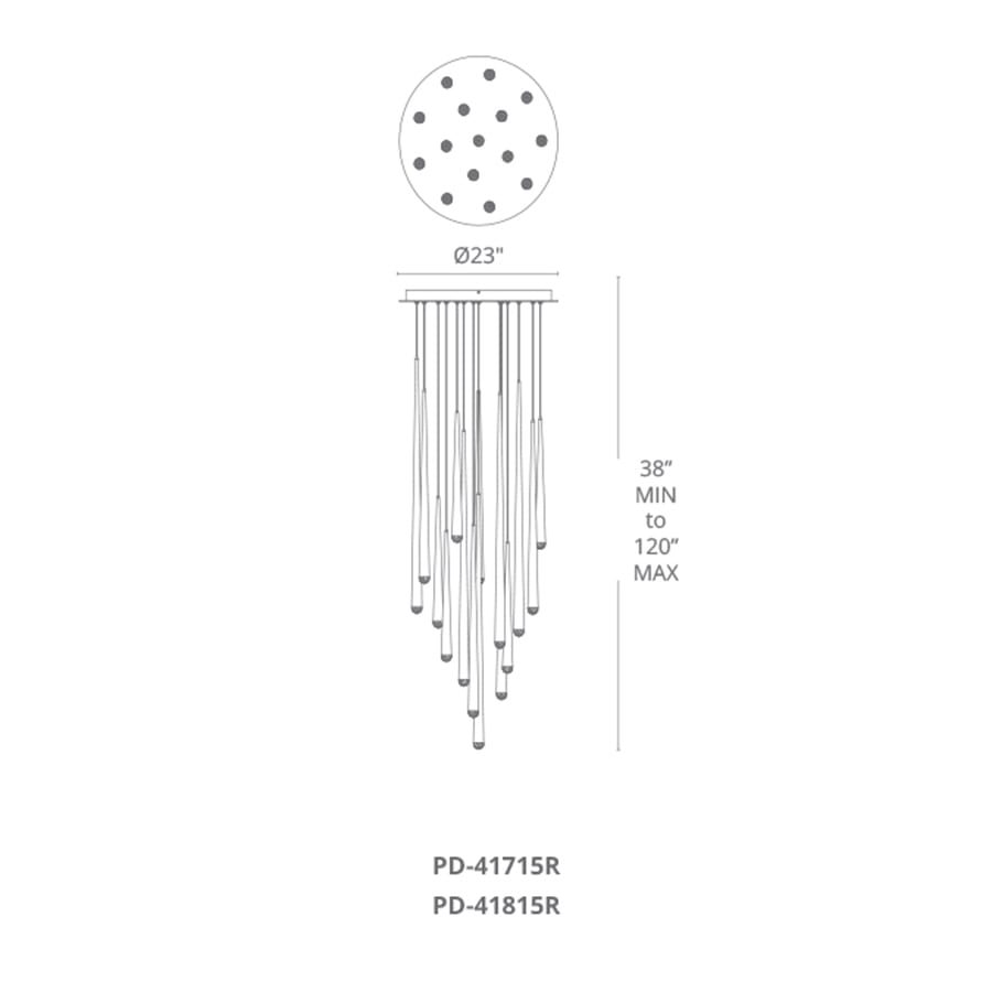 Cascade 15 Light 23" Wide LED Crystal Multi Light Pendant with Frosted Glass Endcap Shades