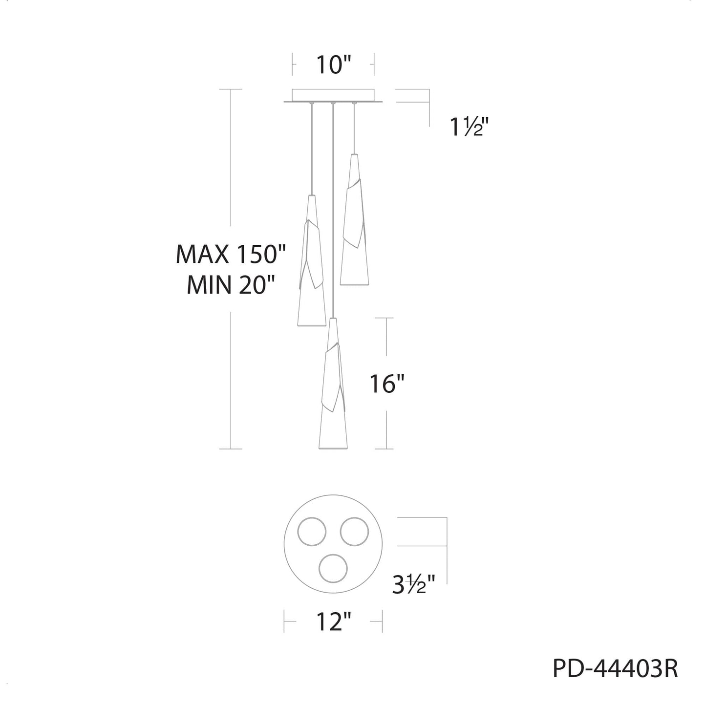 Kilt 3 Light 12" Wide LED Suspension Multi Light Pendant