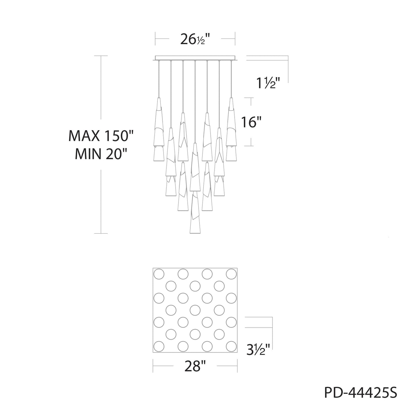 Kilt 25 Light 28" Wide LED Suspension Multi Light Pendant