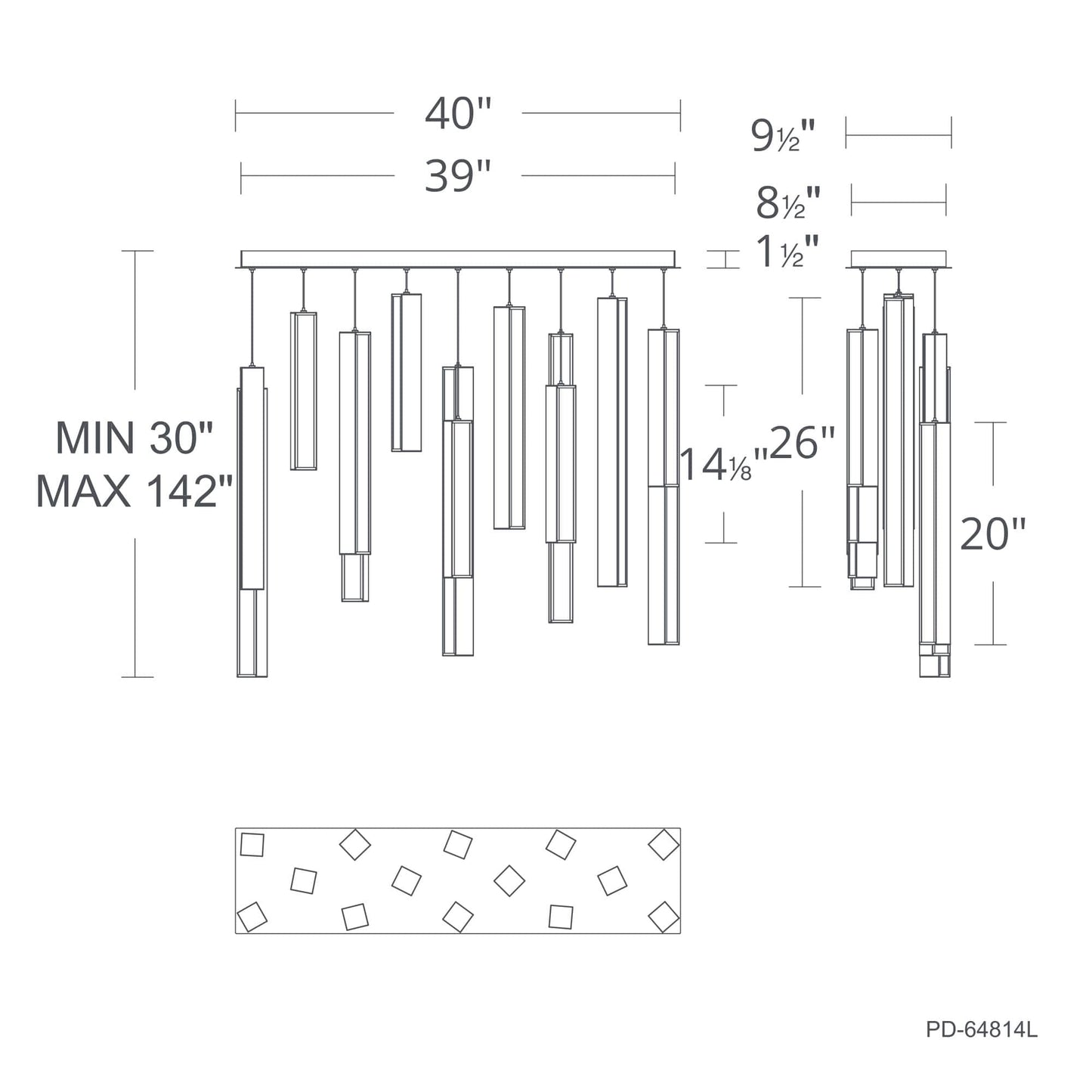 Chaos 14 Light 10" Wide LED Suspension Linear Pendant