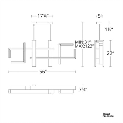 Jackal 56" Wide LED Abstract Chandelier
