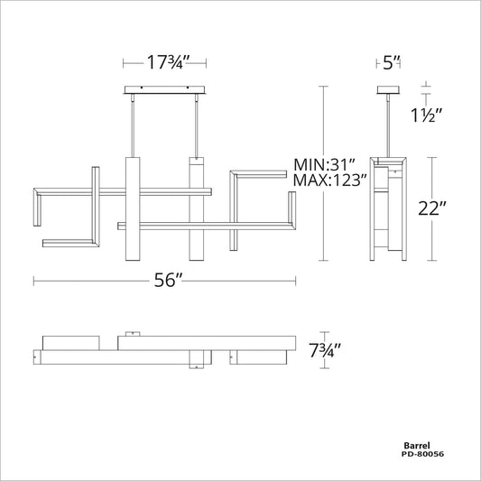 Jackal 56" Wide LED Abstract Chandelier