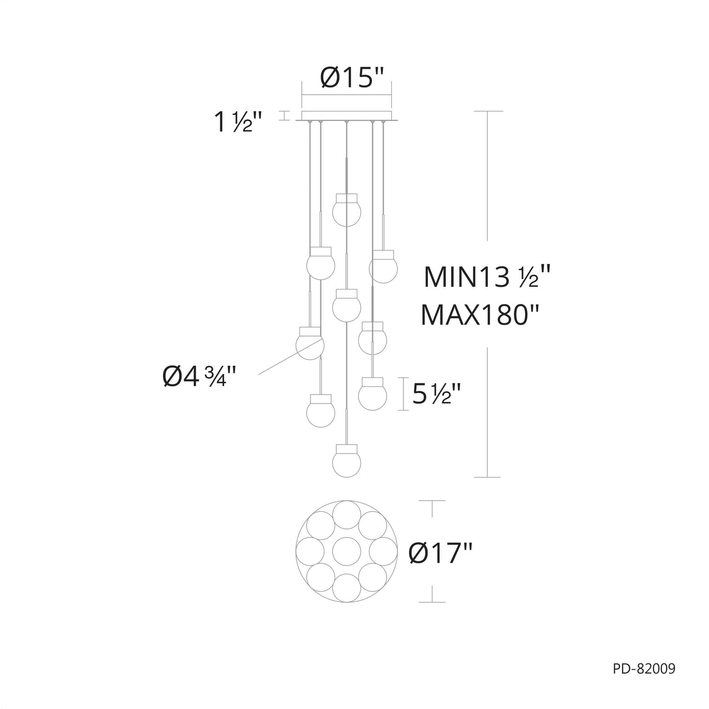 Double Bubble 9 Light 17" Wide LED Suspension Multi Light Pendant