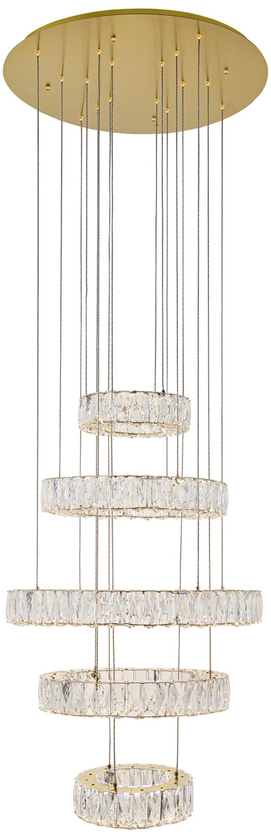 Monroe 25 1/2" Wide Gold and Crystal 5-Tier LED Chandelier