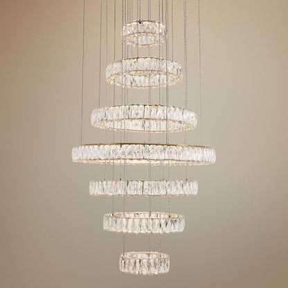 Monroe 34" Wide Gold and Crystal 7-Tier LED Chandelier