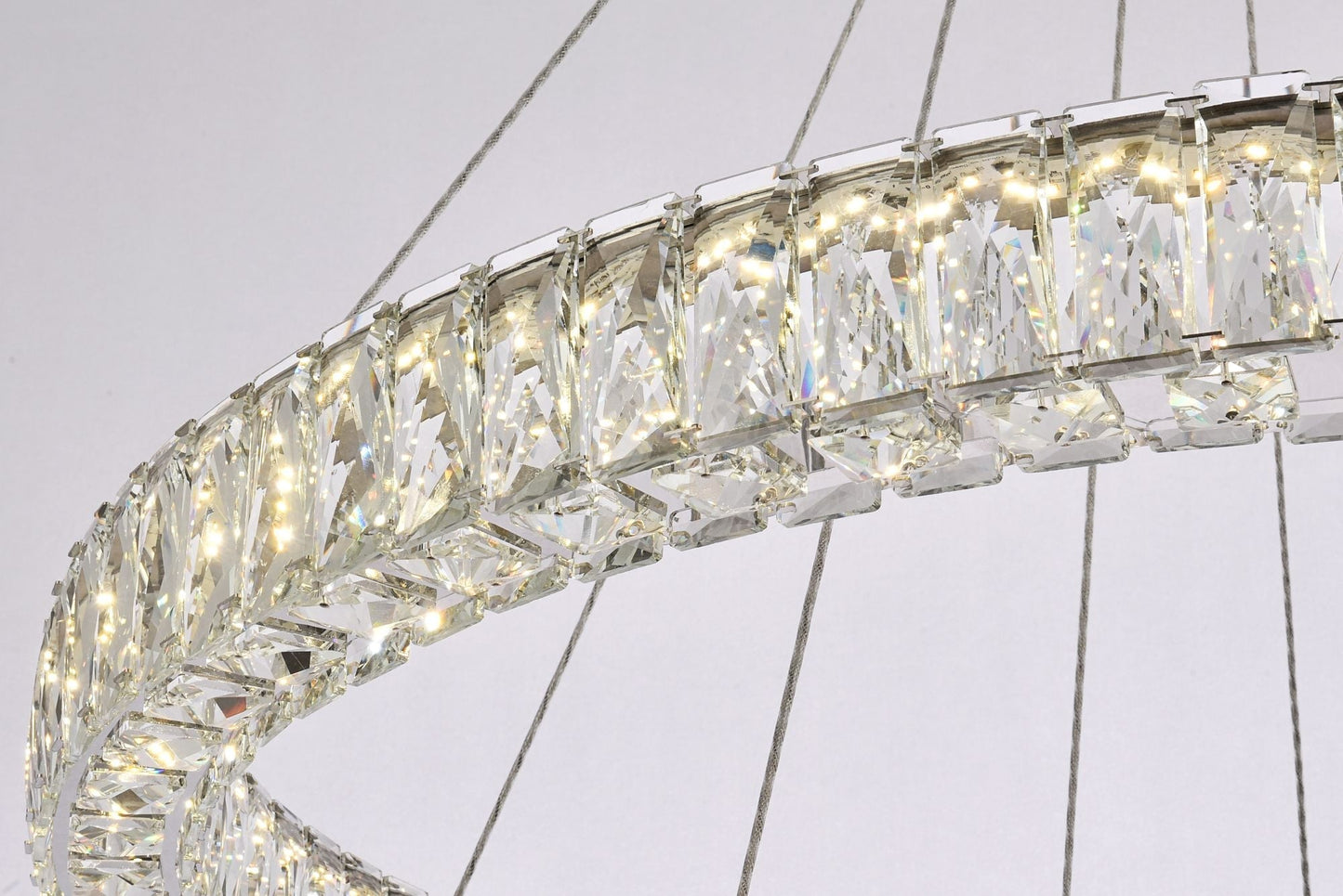 Monroe 36" Wide Chrome Crystal 2-Ring LED Pendant Light