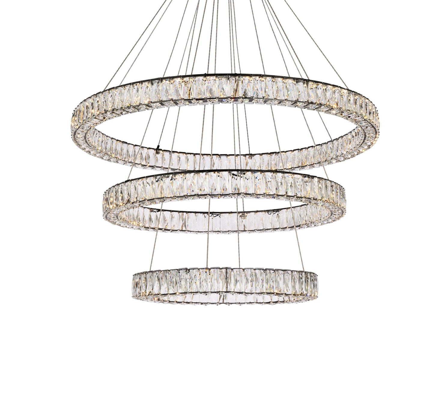Monroe 40 1/2"W Black and Crystal Triple Ring LED Chandelier