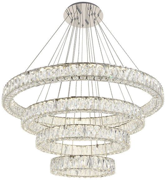 Monroe 42" Wide Chrome and Crystal 4-Tier LED Chandelier