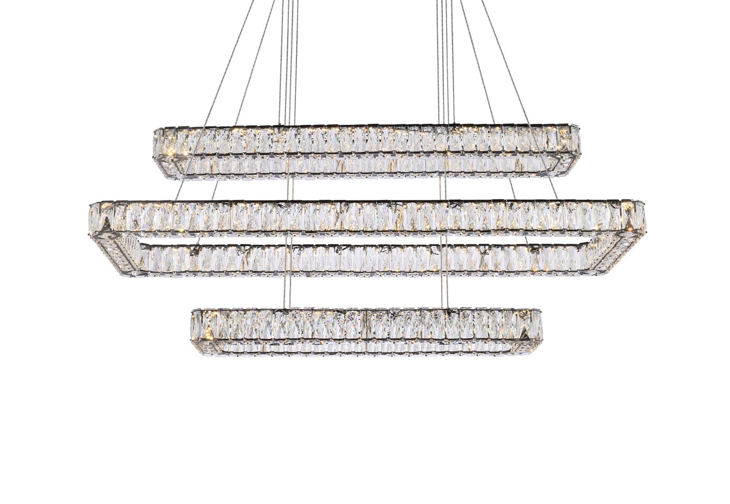 Monroe 50" Wide Black Crystal 3-Tier LED Pendant Light
