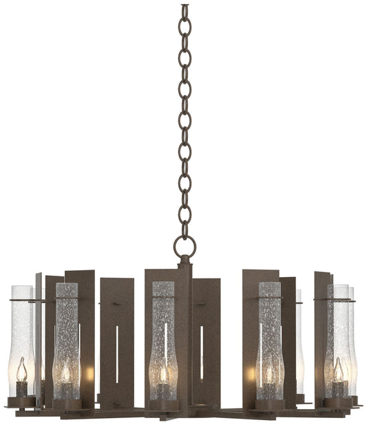 New Town 30" Wide 10 Arm Bronze Chandelier With Seeded Clear Glass