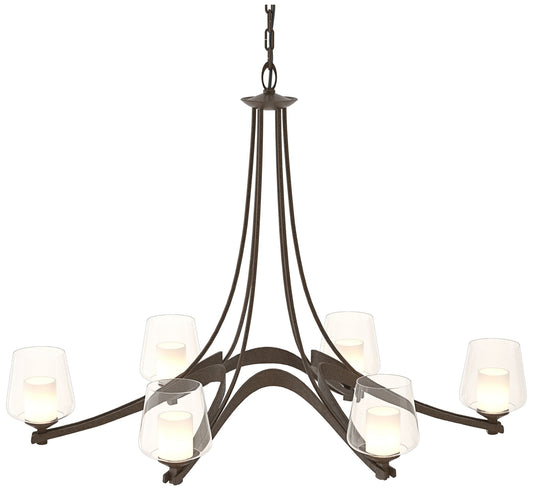 Oval Ribbon 38.5" Wide 6 Arm Bronze Chandelier With Opal and Clear Gla