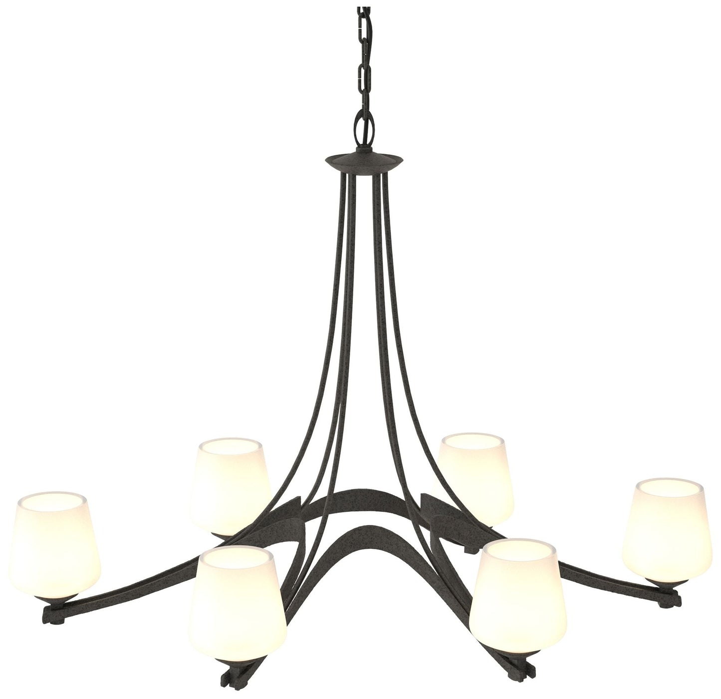 Oval Ribbon 38.5" Wide 6 Arm Natural Iron Chandelier With Opal Glass
