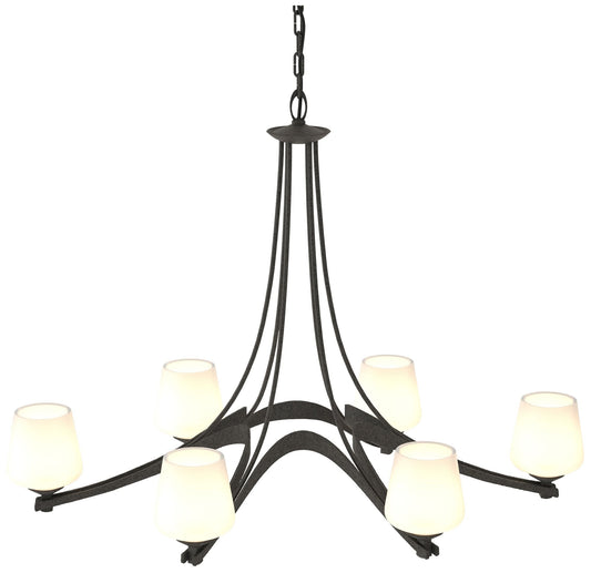 Oval Ribbon 38.5" Wide 6 Arm Natural Iron Chandelier With Opal Glass