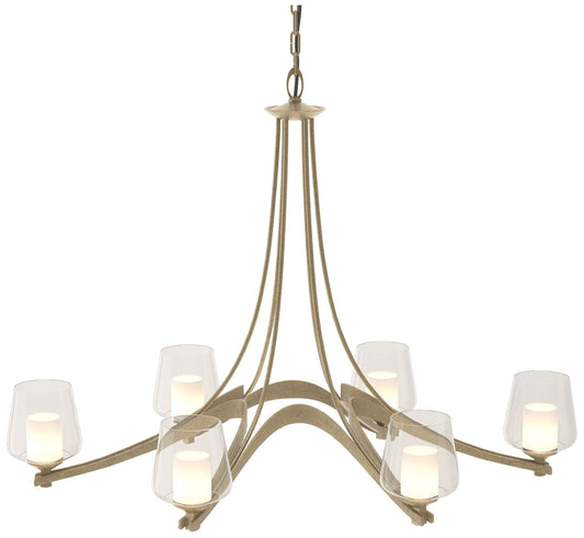 Oval Ribbon 38.5" Wide 6 Arm Soft Gold Chandelier With Opal and Clear