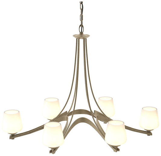 Oval Ribbon 38.5" Wide 6 Arm Soft Gold Chandelier With Opal Glass