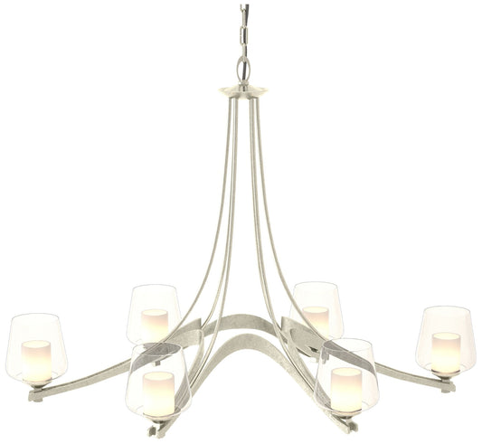 Oval Ribbon 38.5" Wide 6 Arm Sterling Chandelier With Opal and Clear G