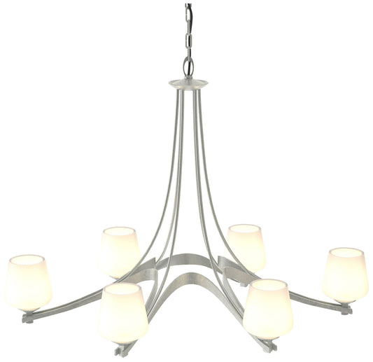 Oval Ribbon 38.5" Wide 6 Arm Vintage Platinum Chandelier With Opal Gla