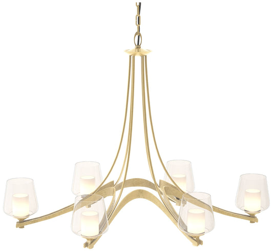 Oval Ribbon 38.5"W 6 Arm Modern Brass Chandelier With Opal and Clear G