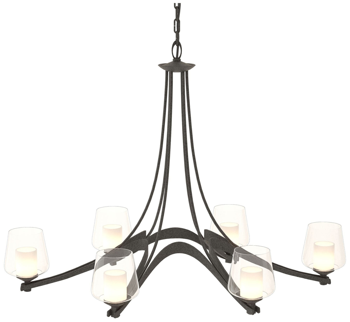 Oval Ribbon 38.5"W 6 Arm Natural Iron Chandelier With Opal and Clear G