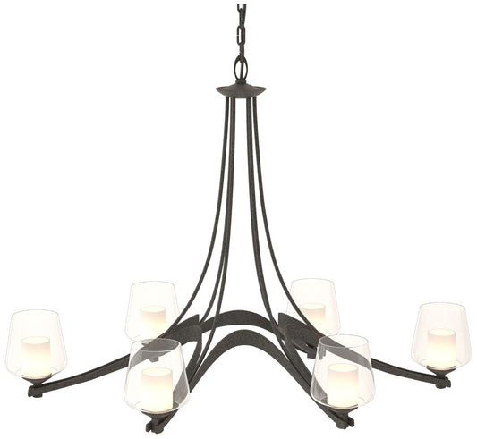 Oval Ribbon 38.5"W 6 Arm Natural Iron Chandelier With Opal and Clear G