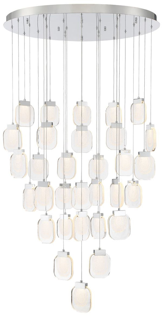 Paget 39"W Chrome Sugar Glass LED 31-Light Oval Chandelier