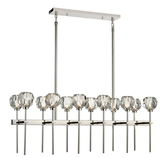 Parisian 12-Light 48 Inch Linear Polished Nickel Crystal Chandelier
