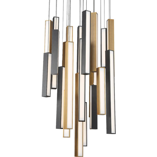 Modern Forms PD-64821R-BK/AB-BK 3000K 115 Watt Chaos LED Round Chandelier in Black & Aged Brass & Black