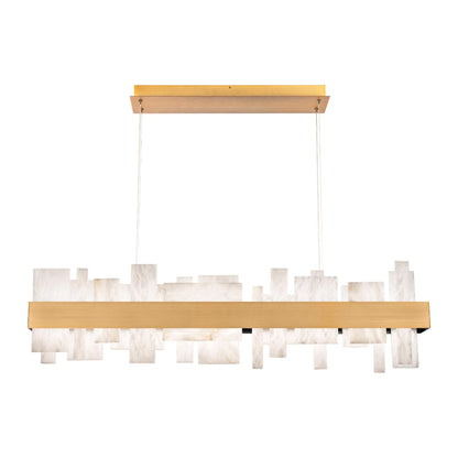 Acropolis 46in LED Linear Chandelier 3000K with Spanish Alabaster in Aged Brass