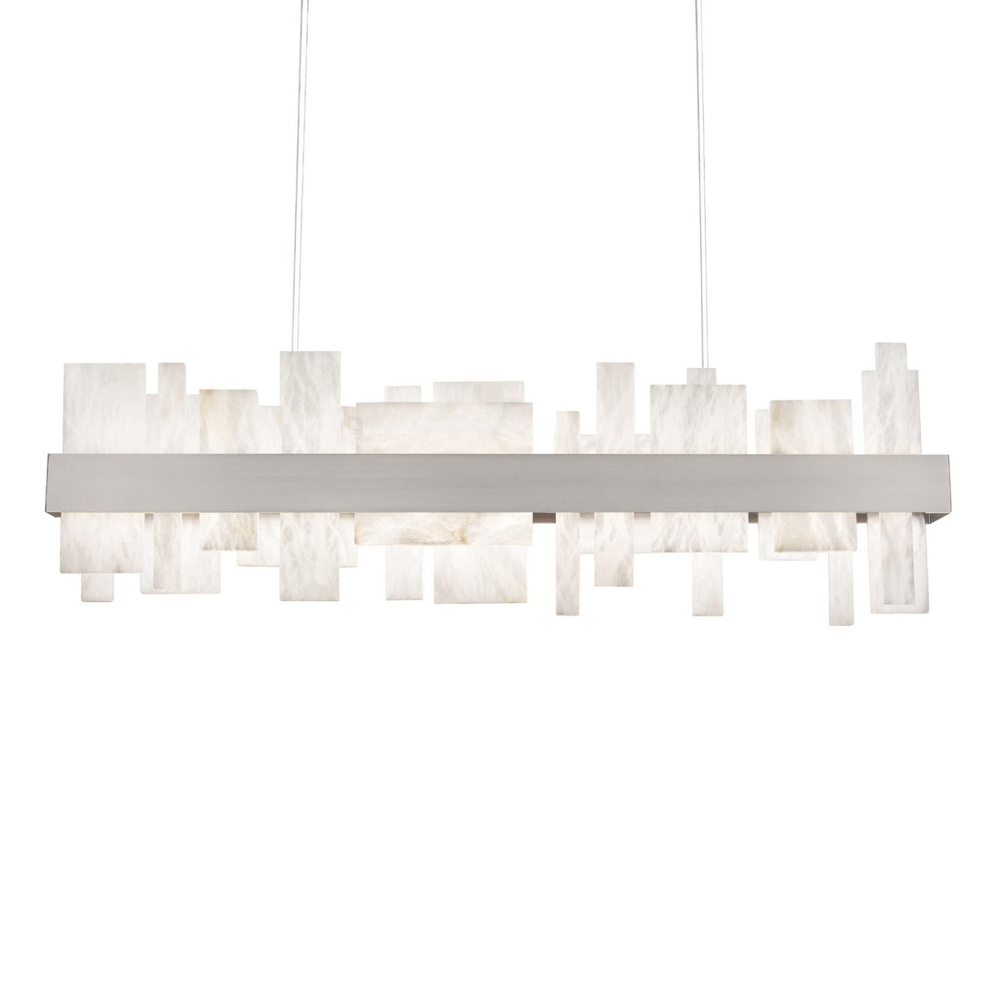 Acropolis 46in LED Linear Chandelier 3000K with Spanish Alabaster in Brushed Nickel