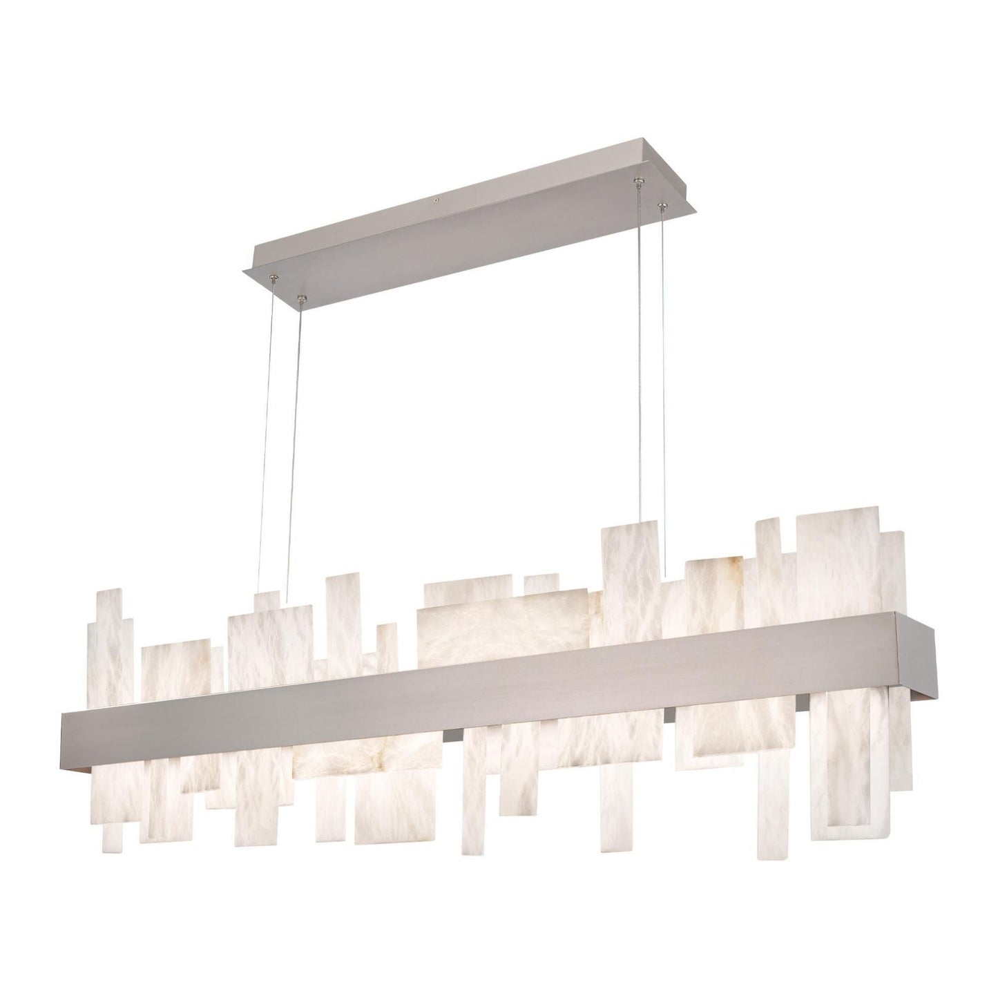 Acropolis 46in LED Linear Chandelier 3000K with Spanish Alabaster in Brushed Nickel