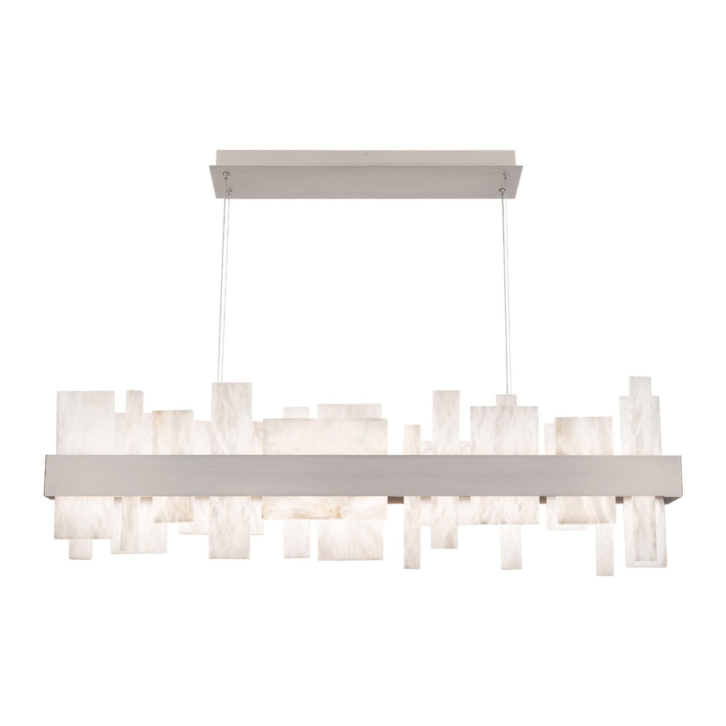 Acropolis 46in LED Linear Chandelier 3000K with Spanish Alabaster in Brushed Nickel