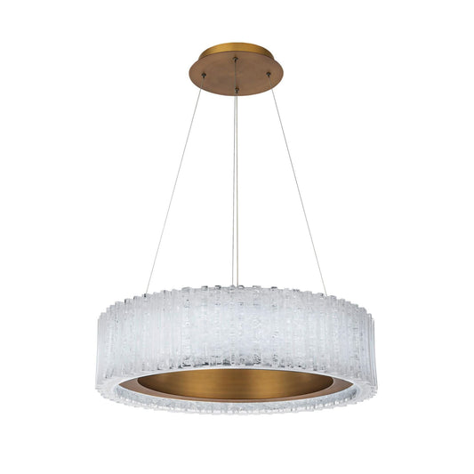 Rhiannon 28in LED Round Chandelier 3000K with Reclaimed Crystal in Aged Brass